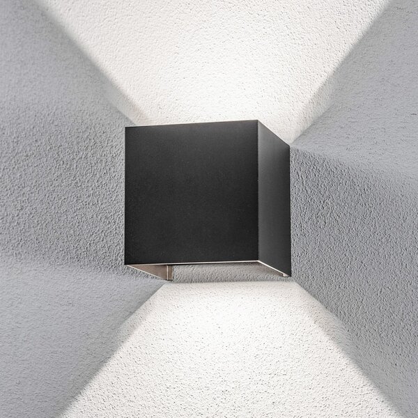 Lindby Nivar vanjska zidna LED svjetiljka, četvrtasta, crna, 10 cm, IP54, Crno, Metal