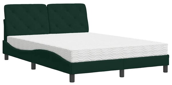 Krevet s madracem tamnozeleni 140x190 cm baršunasti - Zelena / 140 x 190 cm
