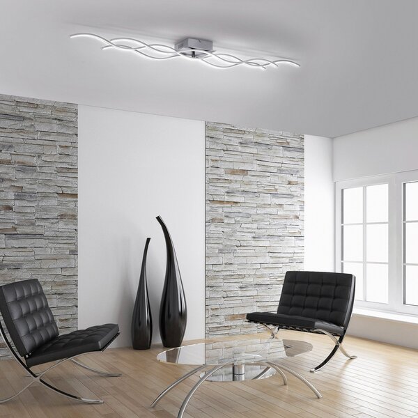 JUST LIGHT. GmbH LED stropna svjetiljka Wave 3,000K 139.5x16cm čelik, Metalik, Dnevni boravak/blagovaonica, Aluminij