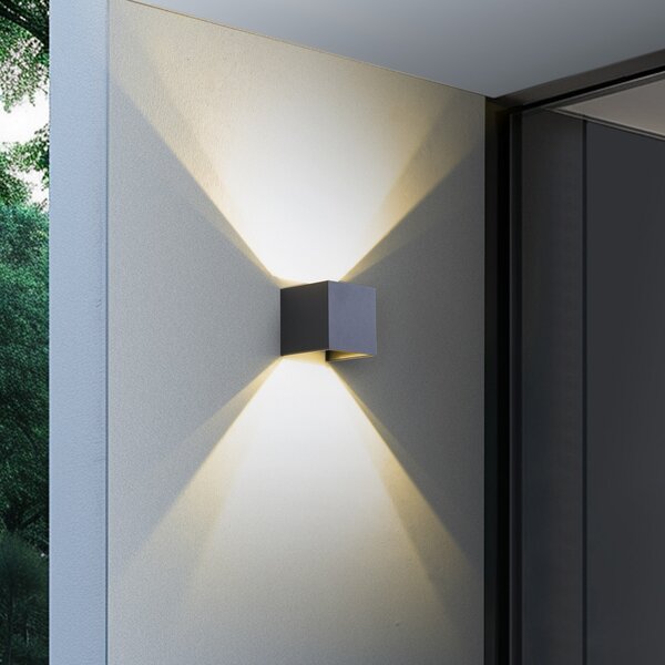 Lindby Smart vanjska zidna LED svjetiljka, Dara, siva, četvrtasta, CCT RGB, Tuya, prigušiva, Sivo, Aluminij