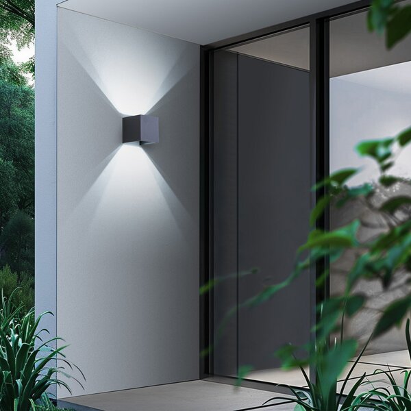 Lindby Smart vanjska zidna LED svjetiljka, Dara, siva, četvrtasta, CCT RGB, Tuya, prigušiva, Sivo, Aluminij