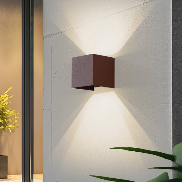 Lindby Smart vanjska zidna LED svjetiljka Dara, hrđavo obojena, četvrtasta, CCT, prigušiva, Smeđa / hrđa, Aluminij