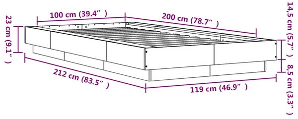 Okvir kreveta boja betona 100x200 cm od konstruiranog drva - Siva / 100 x 200 cm