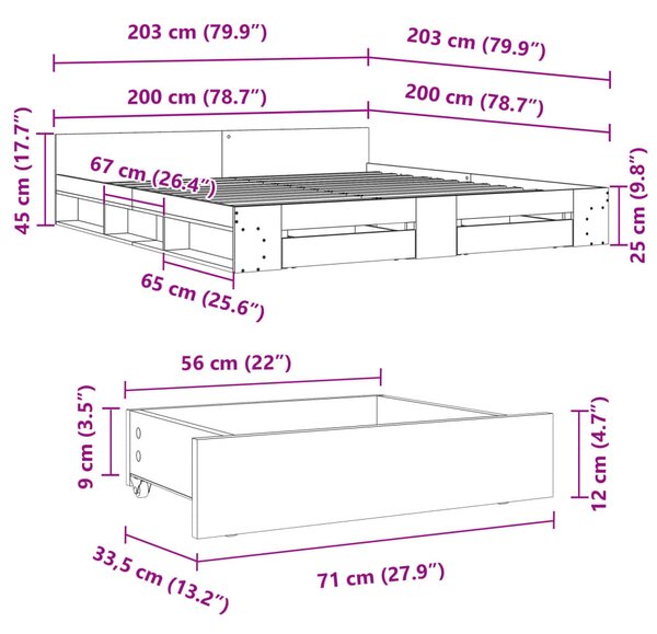 Okvir kreveta s ladicama boja hrasta 200x200 cm - Smeđa / 200 x 200 cm
