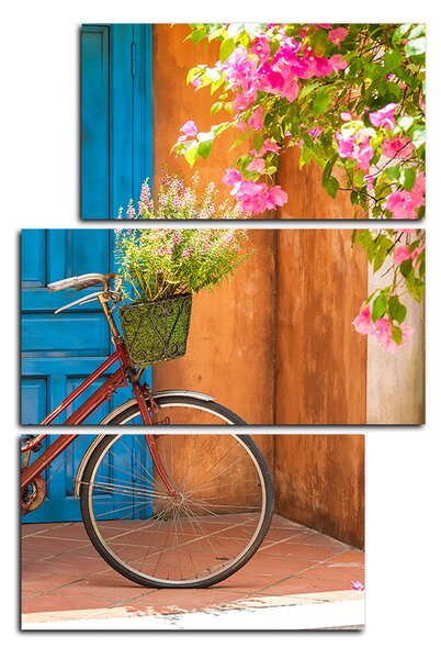 Slika na platnu - Priloženi bicikl s cvijećem - pravokutnik 774C (90x60 cm)