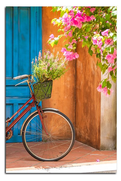 Slika na platnu - Priloženi bicikl s cvijećem - pravokutnik 774A (60x40 cm)