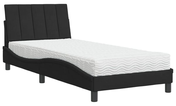 Krevet s madracem Hanko crni 80 x 200 cm baršunasti - Crna / 80 x 200 cm