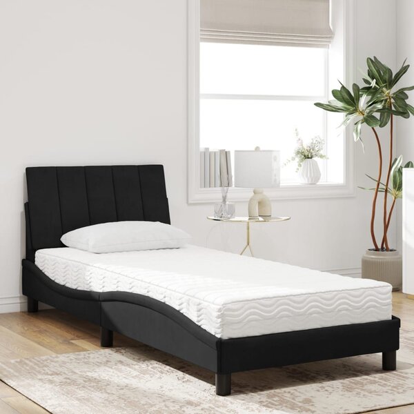 Krevet s madracem Hanko crni 80 x 200 cm baršunasti - Crna / 80 x 200 cm
