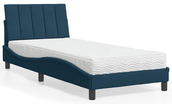 Krevet s madracem Hanko plavi 80 x 200 cm baršunasti - Plava / 80 x 200 cm