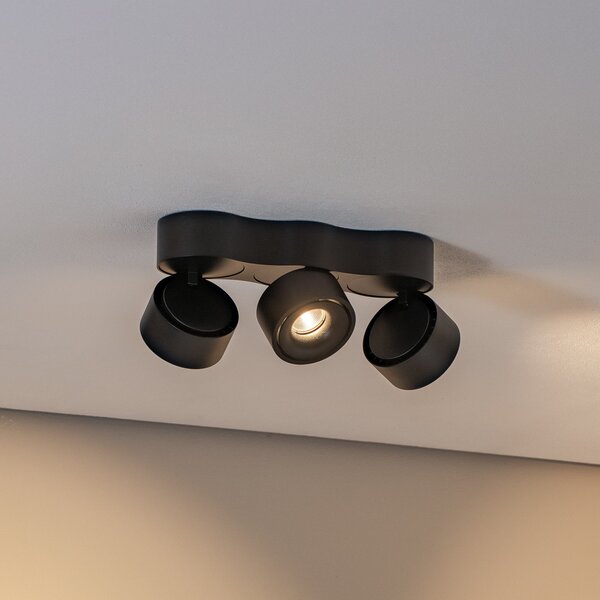 Arcchio LED stropna svjetiljka Rotari, leće, 3 žarulje, crna, prigušiva, Crno, Dnevni boravak/blagovaonica, Aluminij