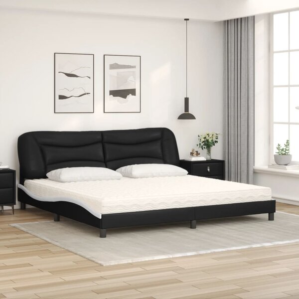 Krevet s madracem Hvar crno-bijeli 200 x 200 cm od umjetne kože - Crna / 200 x 200 cm