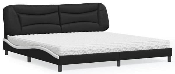 Krevet s madracem Hvar crno-bijeli 200 x 200 cm od umjetne kože - Crna / 200 x 200 cm