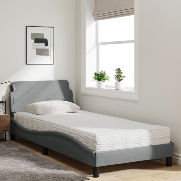 Krevet s madracem Dover svjetlosivi 90x190 cm od tkanine - Siva / 90 x 190 cm