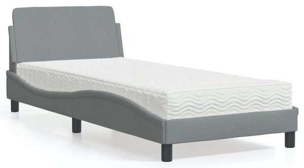 Krevet s madracem Dover svjetlosivi 90x190 cm od tkanine - Siva / 90 x 190 cm