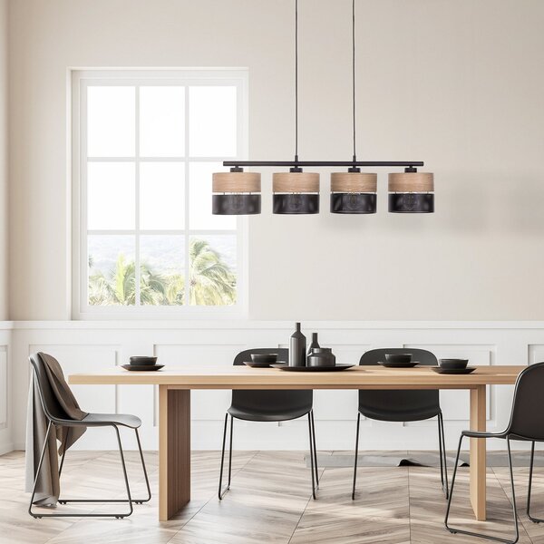 TK Lighting Viseća lampa Nicol, izgled crna/drvo, 94x20 cm 4 žarulje. 4xE27, prigušiva, Crno, Dnevni boravak/blagovaonica, Metal