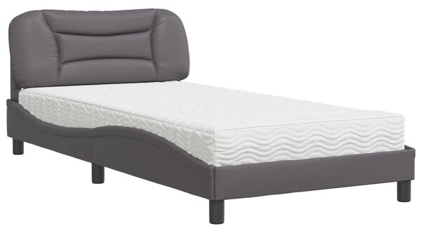 Krevet s madracem Hvar sivi 100 x 200 cm od umjetne kože - Siva / 100 x 200 cm