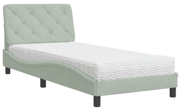 Krevet s madracem svjetlosivi 90x190 cm baršunasti - Siva / 90 x 190 cm