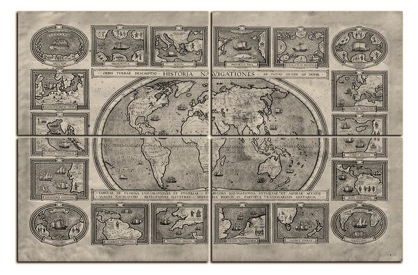 Slika na platnu - Drevna karta svijeta 11100FC (90x60 cm)