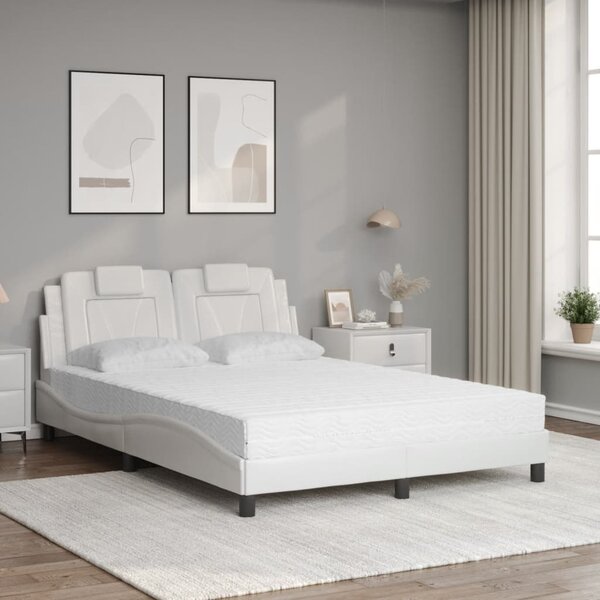 Krevet Viana s madracem bijeli 140x190 cm od umjetne kože - Bijela / 140 x 190 cm
