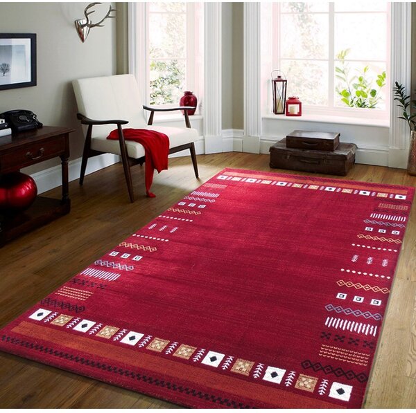 Moderan crveni tepih s motivom geometrijskih oblika Širina: 80 cm | Duljina: 150 cm