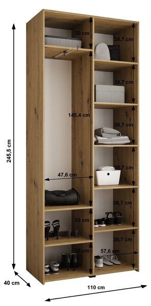 Zondo.hr Ormar za garderobu 110 cm Carmela 40-3 (bijela + crna). Akcija -20%. 1126593