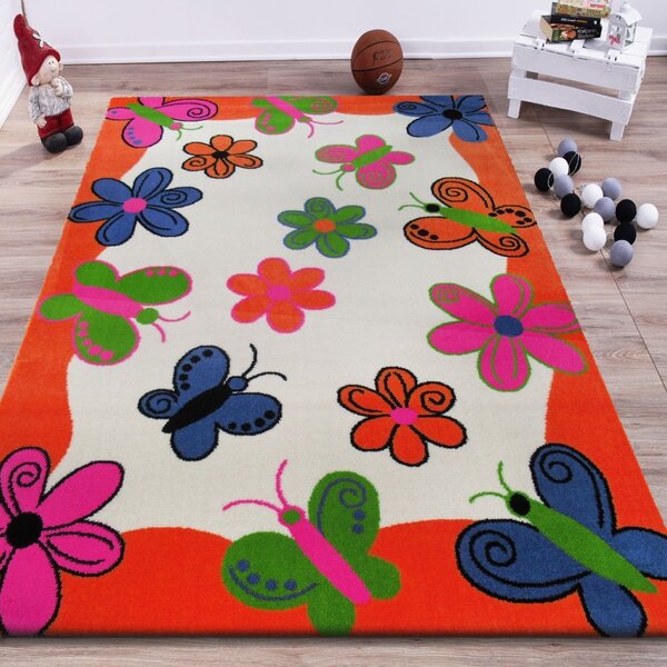 Narančasti tepih s uzorkom leptira i cvijeća Širina: 133 cm | Duljina: 190 cm