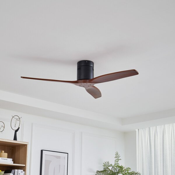 Lucande Vindur stropni ventilator, crni, drveni, DC, tihi, Drvo, Dnevni boravak/blagovaonica, Metal