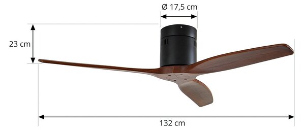 Lucande Vindur stropni ventilator, crni, drveni, DC, tihi, Drvo, Dnevni boravak/blagovaonica, Metal