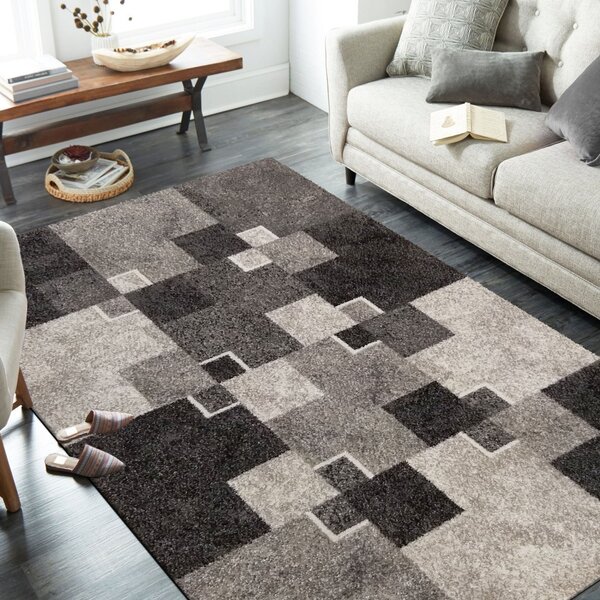 Unikatni bež tepih s uzorkom kvadrata Širina: 60 cm | Duljina: 100 cm