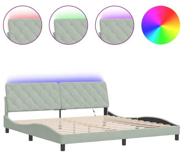 Okvir kreveta s LED-om bez madraca svijetlosivi 200x200cm baršunasti - Siva / 200 x 200 cm