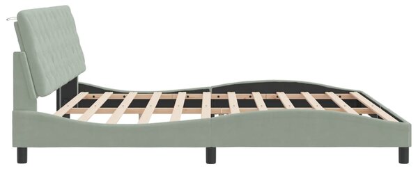 Okvir kreveta s LED-om bez madraca svijetlosivi 200x200cm baršunasti - Siva / 200 x 200 cm