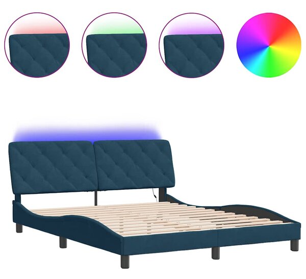 Okvir kreveta s LED-om bez madraca plavi 160 x 200 cm baršunasti - Plava / 160 x 200 cm