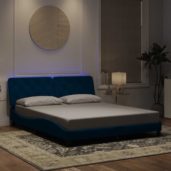 Okvir kreveta s LED-om bez madraca plavi 160 x 200 cm baršunasti - Plava / 160 x 200 cm
