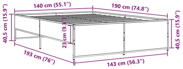 Okvir kreveta boja hrasta 140x190 cm konstruirano drvo i metal - Smeđa / 140 x 190 cm