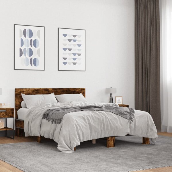 Okvir kreveta boja hrasta 140x190 cm konstruirano drvo i metal - Smeđa / 140 x 190 cm