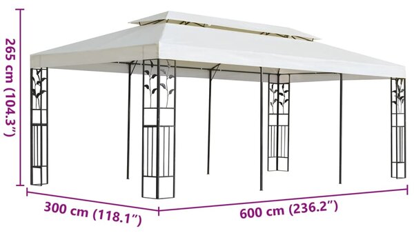 Sjenica s dvostrukim krovom bijela 6 x 3 m čelična - Krema / N/A