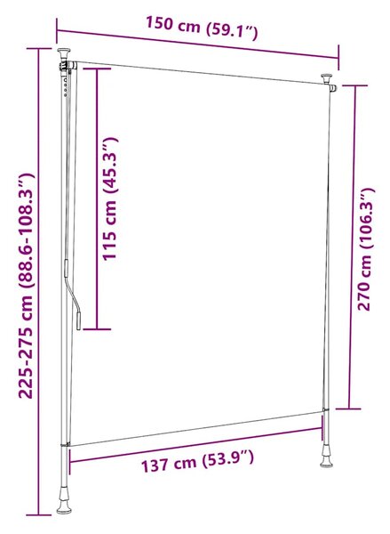 Vanjska roleta žuto-bijela 150 x 270 cm od tkanine i čelika - Žuta / 150 x 270 cm