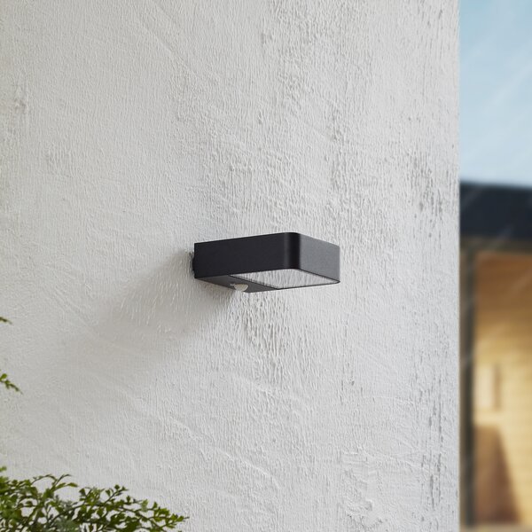 Lucande LED solarna vanjska zidna svjetiljka Dava, visina 5 cm, senzor, Crno, Aluminij