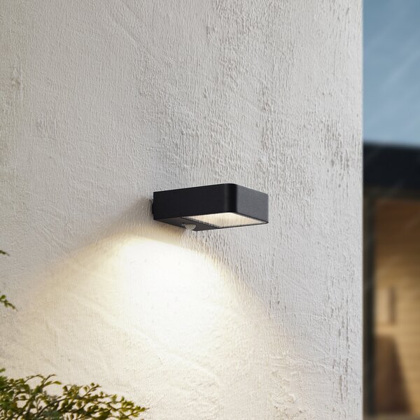 Lucande LED solarna vanjska zidna svjetiljka Dava, visina 5 cm, senzor, Crno, Aluminij