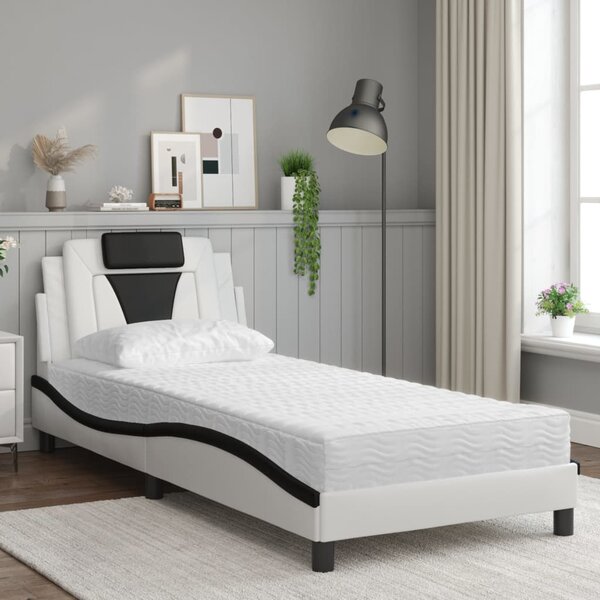 Krevet Viana s madracem bijeli-crni 90 x 190 cm od umjetne kože - Bijela / 90 x 190 cm