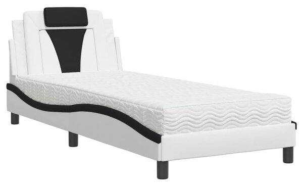 Krevet Viana s madracem bijeli-crni 90 x 190 cm od umjetne kože - Bijela / 90 x 190 cm