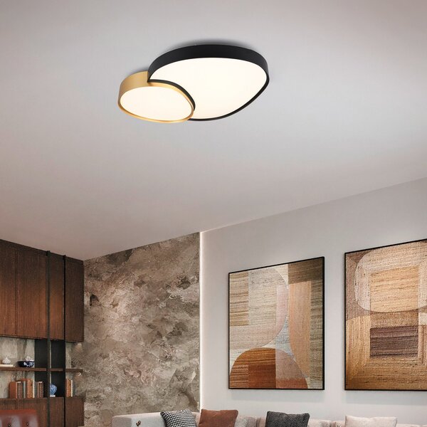 Trio Lighting Rise LED stropna svjetiljka, crno-zlatna, 77 x 63 cm, CCT, prigušiva, prigušiva, Crno, Dnevni boravak/blagovaonica, Metal