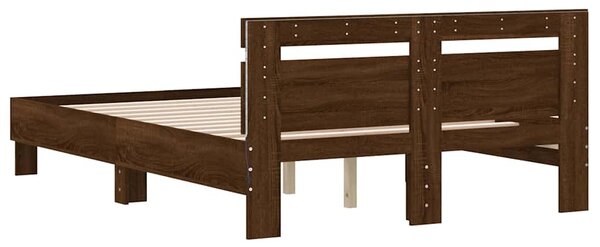 Okvir kreveta s uzglavljem LED smeđa boja hrasta 135 x 190 cm - Smeđa / 135 x 190 cm