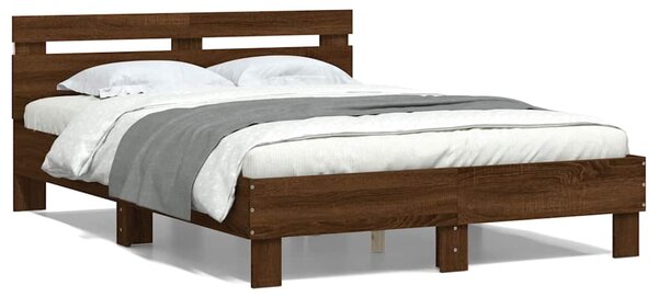 Okvir kreveta s uzglavljem LED smeđa boja hrasta 135 x 190 cm - Smeđa / 135 x 190 cm