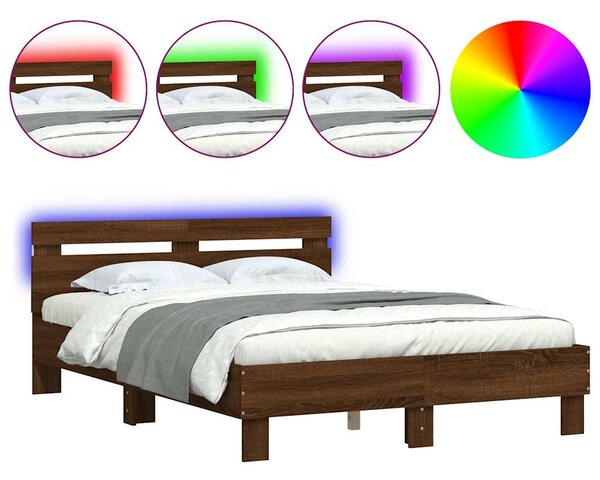 Okvir kreveta s uzglavljem LED smeđa boja hrasta 135 x 190 cm - Smeđa / 135 x 190 cm