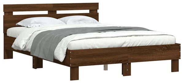 Okvir kreveta s uzglavljem LED smeđa boja hrasta 135 x 190 cm - Smeđa / 135 x 190 cm