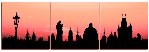 Slika na platnu - Siluete tornjeva i kipova u Pragu - panorama 5112FB (90x30 cm)