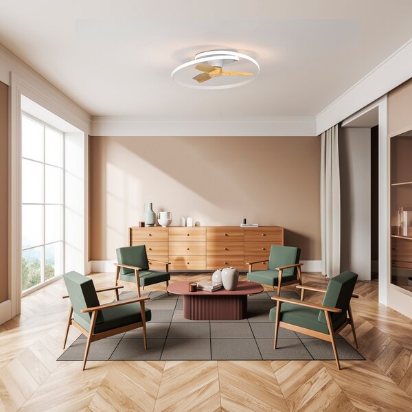 Mantra Iluminación LED stropni ventilator Ocean, bijela/drvo, DC, tih, Ø 78 cm, CCT, prigušiva, Bijela, Dnevni boravak/blagovaonica, Plastika
