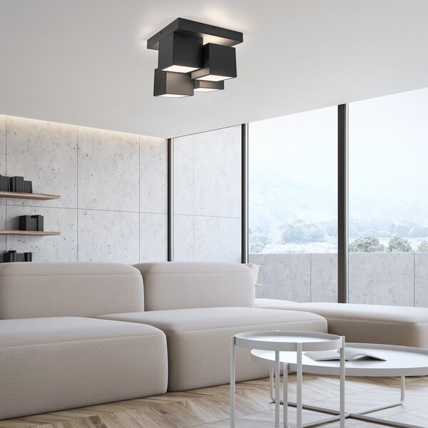 JUST LIGHT. GmbH SAMO SVJETLO. Tetris LED stropna svjetiljka, željezo, 3000 K, crna, Crno, Dnevni boravak/blagovaonica, Metal, Strop s više plamena