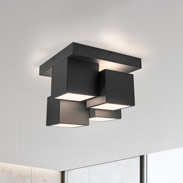 JUST LIGHT. GmbH SAMO SVJETLO. Tetris LED stropna svjetiljka, željezo, 3000 K, crna, Crno, Dnevni boravak/blagovaonica, Metal, Strop s više plamena